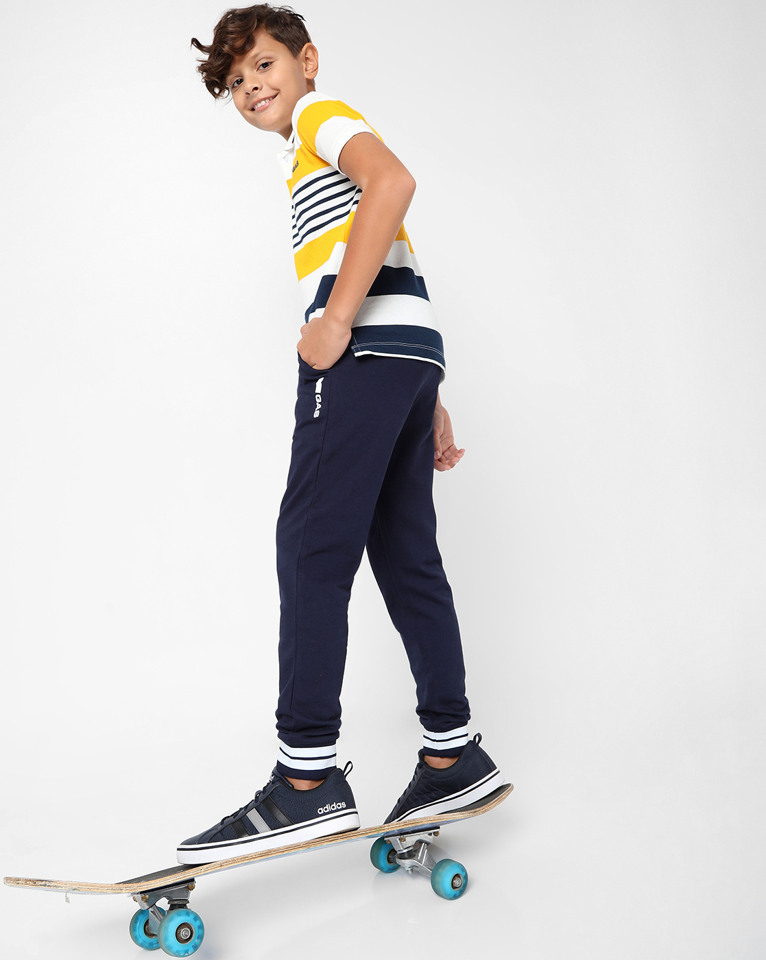 GAS KIDS Boys Solid Navy Blue Trackpants
